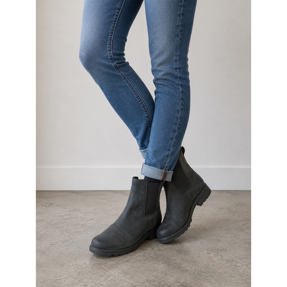 Sorel Lennox Chelsea Waterproof Black Leather Lug Sole Boots Womens 10.5